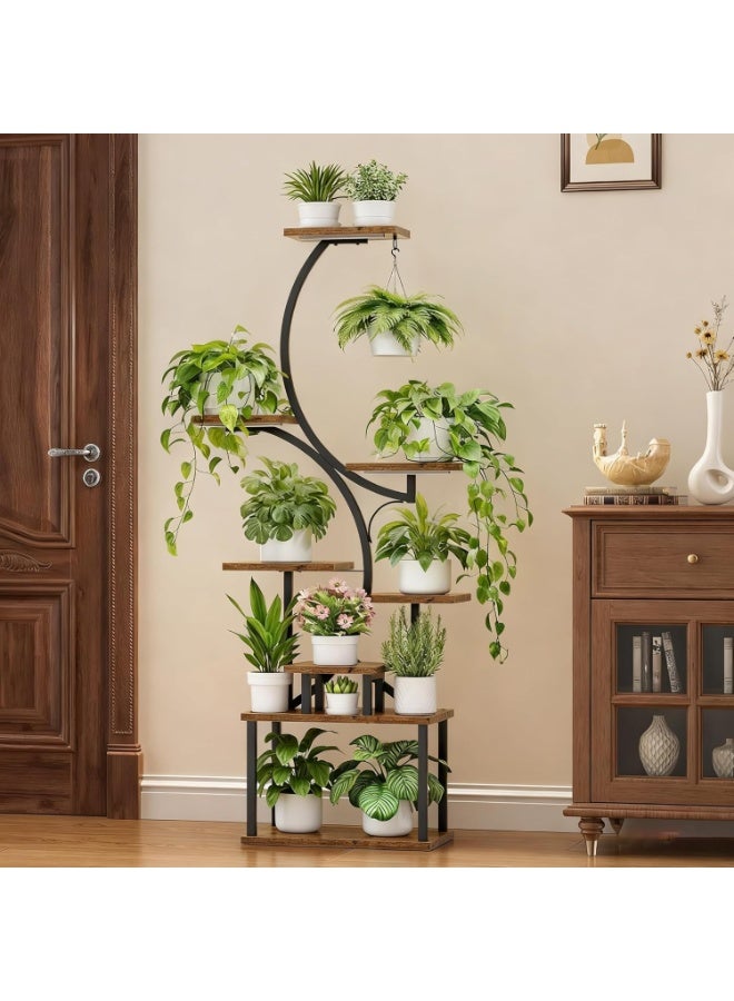 أنفانكي Anvanke 158cm 8-Tier S-Shaped Corner Plant Stand ، حامل الزهور الداخلي الطويل رف ديكور لغرفة المعيشة  لا تضم أضواء النمو - Image 3